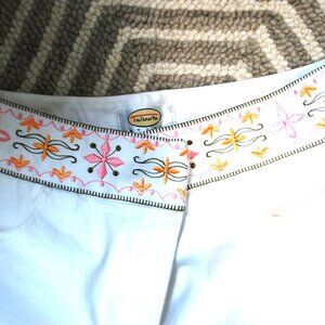 Talbots White Stretch Pant Embroidered Waistband in Size Petite 8